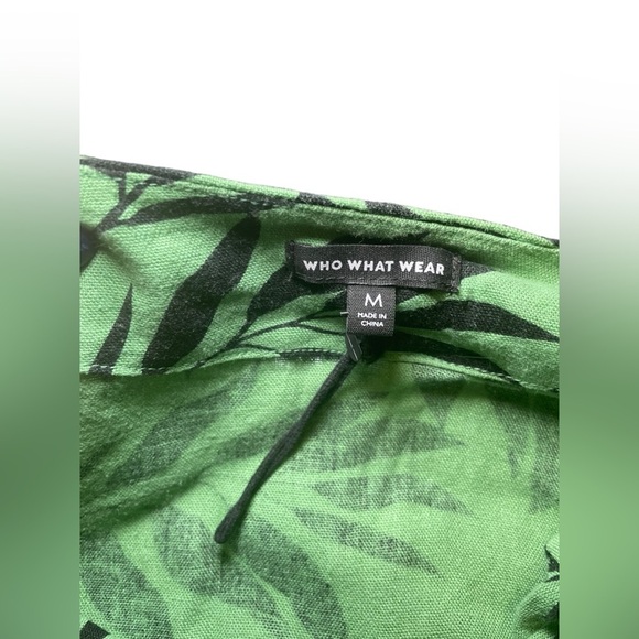 Who What Wear Green Leaf Print Linen Blend Mini Dress Size Medium - Picture 7 of 8
